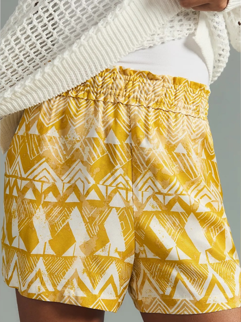 Anthropologie Yellow and White Printed Smocked Waistband Shorts